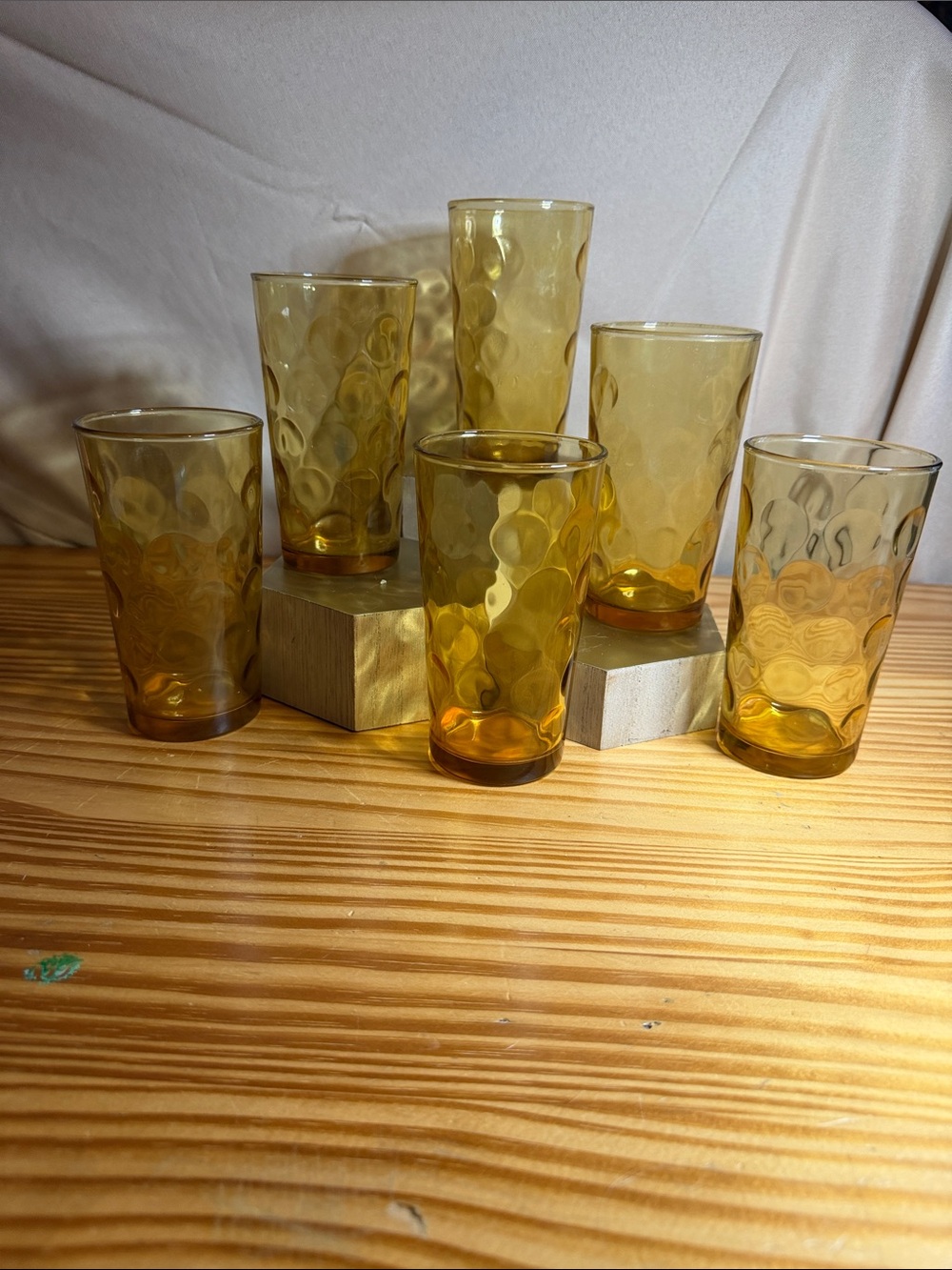 Vintage Hazel Atlas Eldorado Gold Amber Glasses Set of 6 MCM 10oz